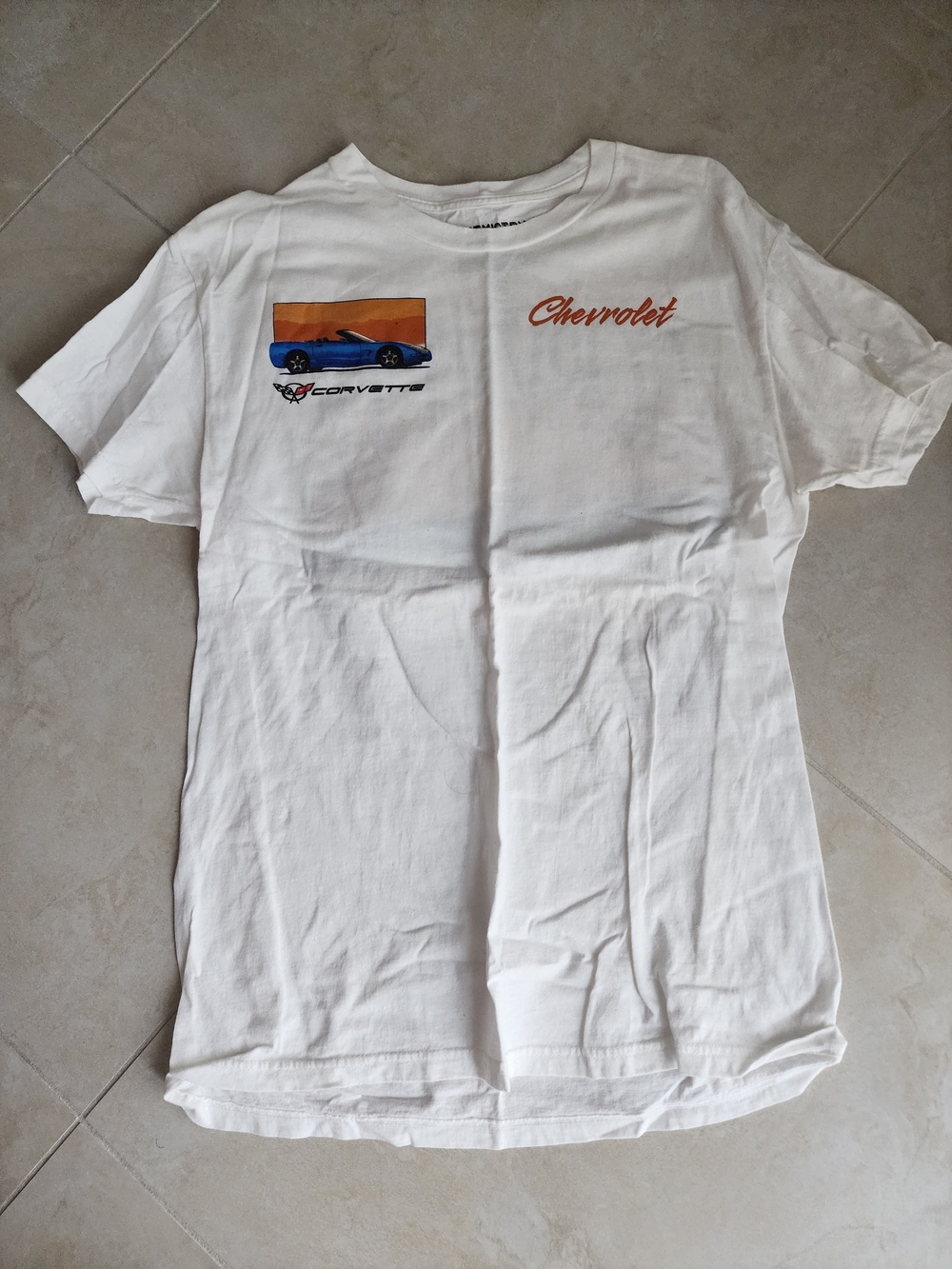 Chemistry White Short-Sleeve Tee with Blue Corvette Graphic